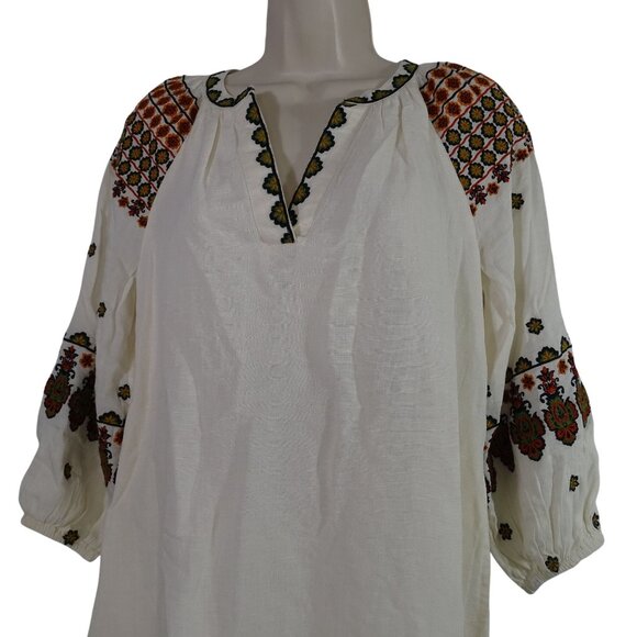 Karen Kane Beige Boho Tiered Dress Women Size XS Embroidered Linen Blend - Picture 2 of 11